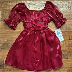 NWT Rare Editions Girls Elegant Red Satin Dress, size 10, Burgundy